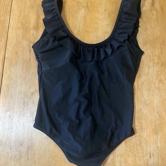 SUGAR COAST by Lolli Swim black Ruffle Scoop Back Swimsuit One Piece size M - Picture 3 of 9
